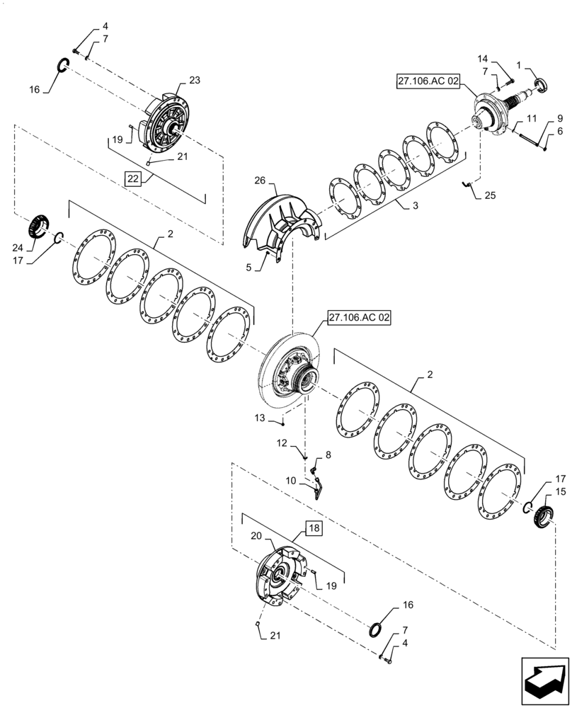 Схема запчастей Case IH MAGNUM 340 - (27.106.AC[01]) - VAR - 429330 - POWERSHIFT - TRANSMISSION DIFFERENTIAL HD (27) - REAR AXLE SYSTEM