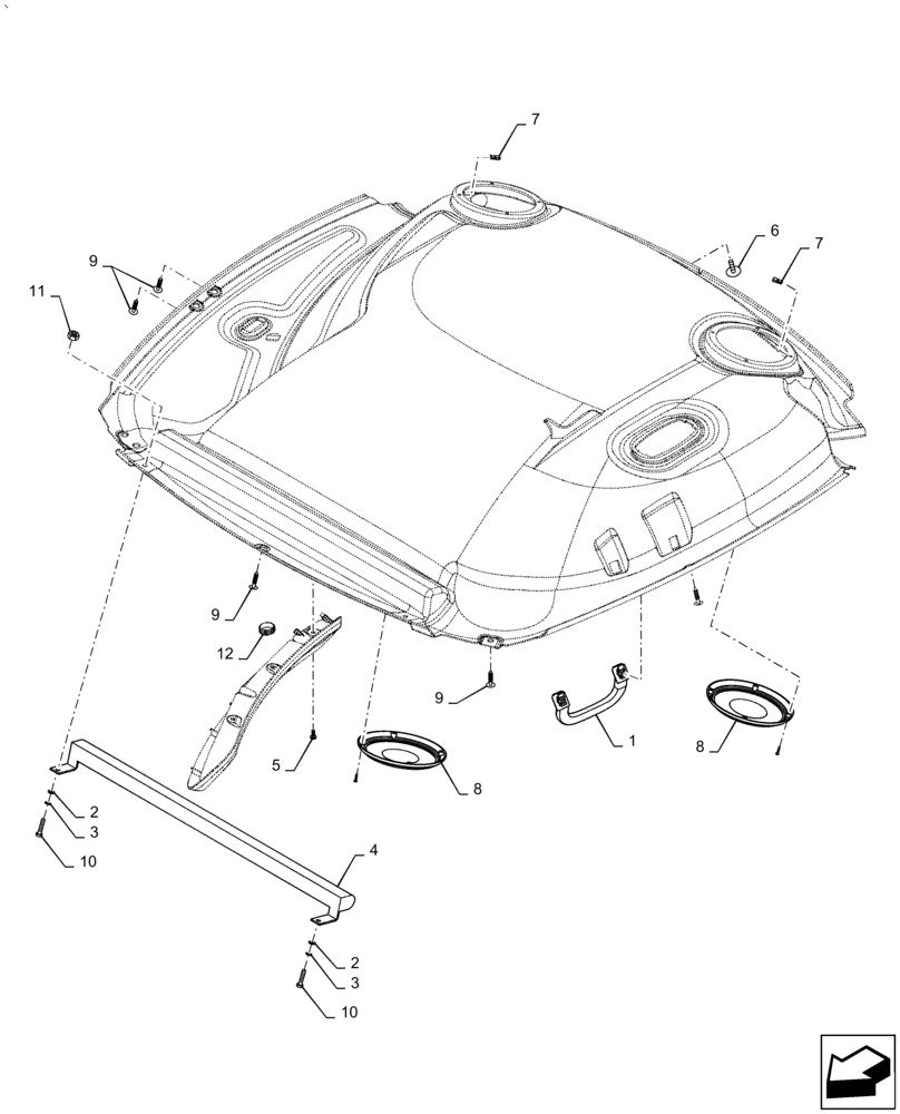 Схема запчастей Case IH PUMA 2304 - (90.160.AX[01]) - EEAA ROOF WITH HIGH PROFILE LESS HIGH VISIBILITY PANEL - HEADLINER (90) - PLATFORM, CAB, BODYWORK AND DECALS