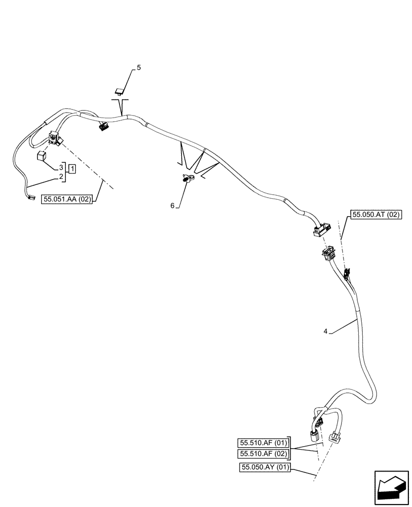 Схема запчастей Case IH MAXXUM 115 - (55.050.AL[01]) - VAR - 390643 - AIR CONDITIONING, HARNESS, HIGH PROFILE ROOF (55) - ELECTRICAL SYSTEMS