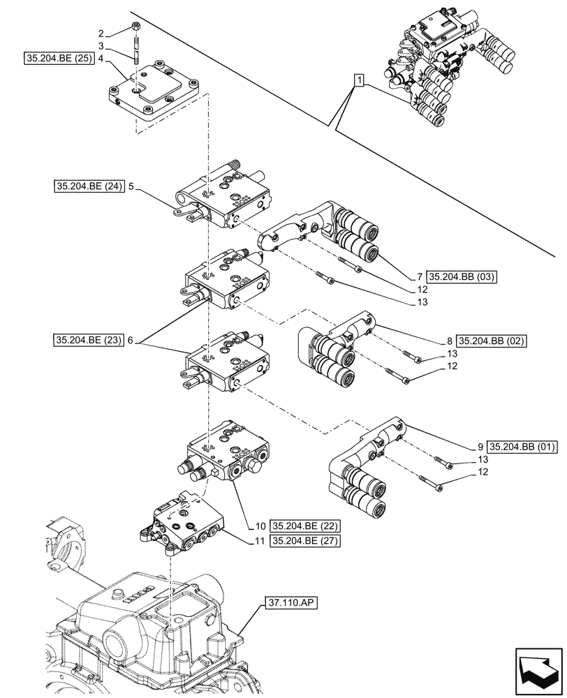 Схема запчастей Case IH MAXXUM 135 - (35.204.BE[18]) - VAR - 743741 - 3 REMOTE CONTROL VALVES, W/ MECHANICAL ENGAGEMENT, 2, CONFIGURABLE, 1, NOT CONFIGURABLE, COMPONENTS (35) - HYDRAULIC SYSTEMS