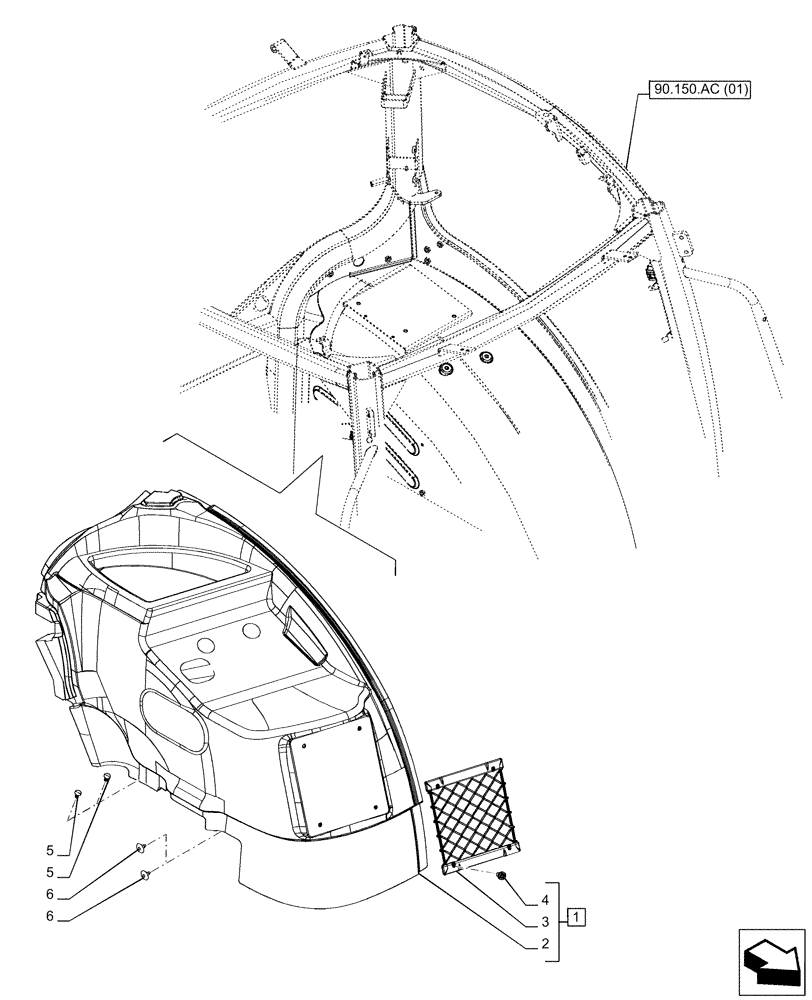 Схема запчастей Case IH PUMA 165 CVT - (90.160.AM[01]) - VAR - 391357 - CAB INTERIOR TRIM, LH (90) - PLATFORM, CAB, BODYWORK AND DECALS