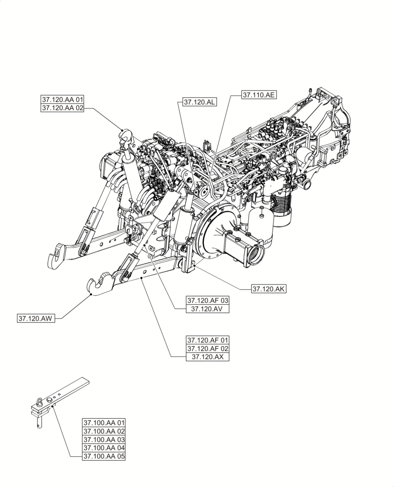 Схема запчастей Case IH PUMA 230 - (37.000.00) - PICTORIAL INDEX - TOWING HOOK AND BALLASTING (37) - HITCHES, DRAWBARS & IMPLEMENT COUPLINGS