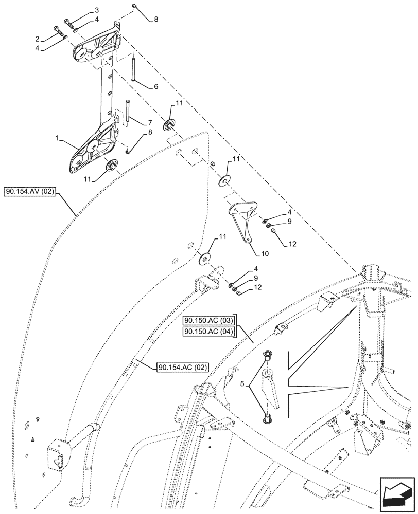 Схема запчастей Case IH MAXXUM 115 - (90.154.AE[03]) - VAR - 391610, 758479, 758481 - CAB DOOR, HINGE, RIGHT, GARU ARMREST (90) - PLATFORM, CAB, BODYWORK AND DECALS