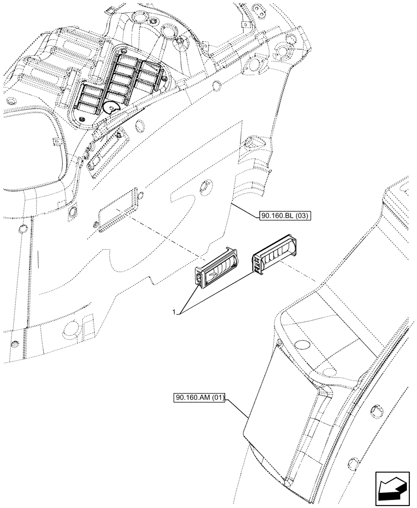 Схема запчастей Case IH MAXXUM 135 - (50.104.AO[05]) - VAR - 390643 - AIR CONDITIONING, DIFFUSER (50) - CAB CLIMATE CONTROL