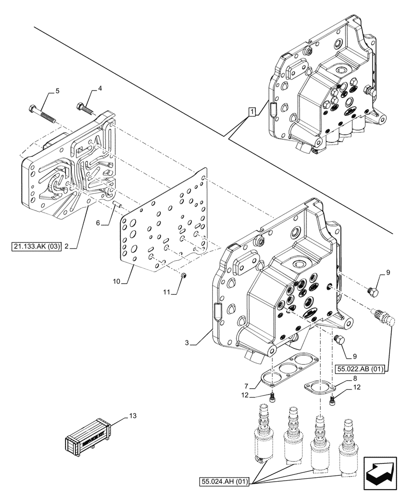 Схема запчастей Case IH MAXXUM 115 - (21.133.AK[02]) - VAR - 392195, 392204, 743764, 743766, 758413, 758414, 758415, 758416, 758581, 759375, 759377, 759379 - TRANSMISSION CONTROL VALVE (21) - TRANSMISSION