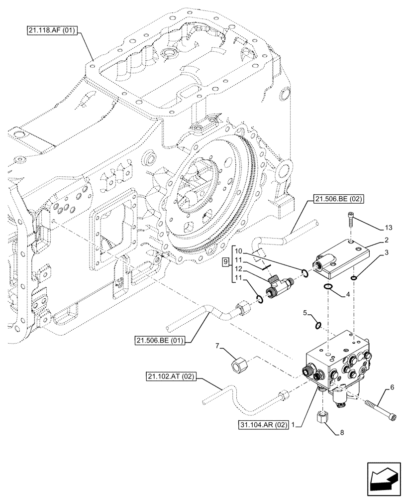 Схема запчастей Case IH MAXXUM 135 - (31.104.AR[01]) - VAR - 396247, 758442, 758549 - PTO CLUTCH, CONTROL VALVE (31) - IMPLEMENT POWER TAKE OFF