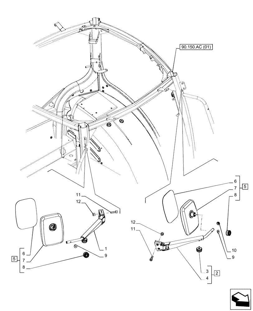 Схема запчастей Case IH PUMA 165 CVT - (90.118.BM[02]) - VAR - 391297 - MIRROR, OUTSIDE, REAR (90) - PLATFORM, CAB, BODYWORK AND DECALS