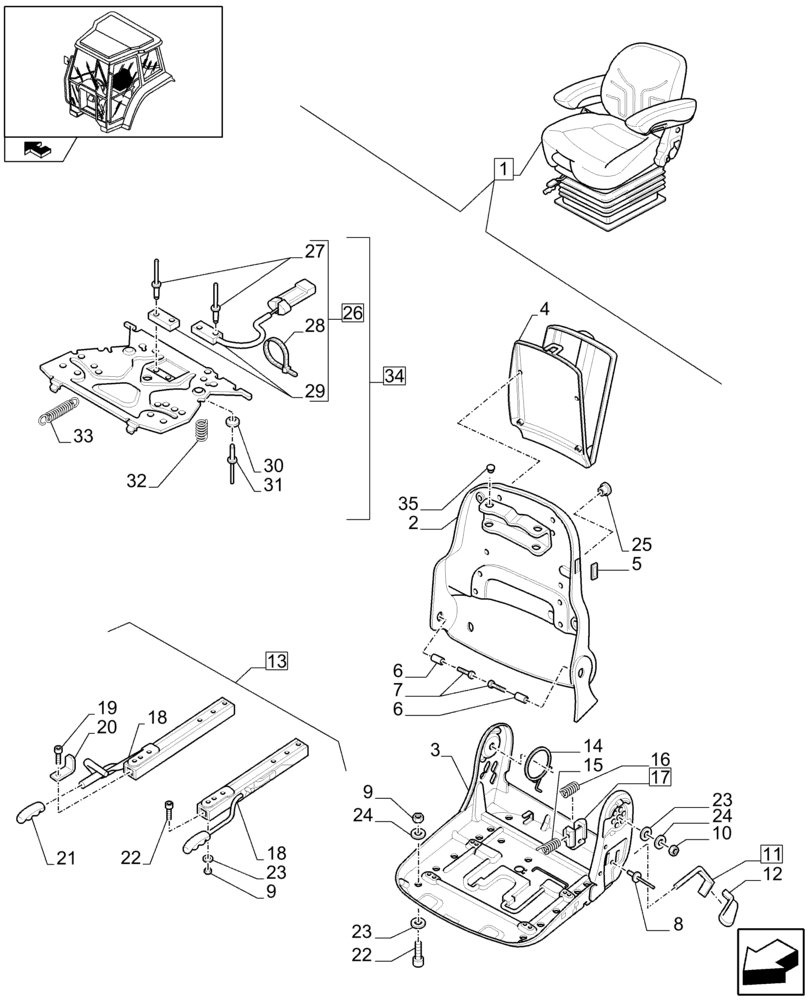 Схема запчастей Case IH FARMALL 85U - (1.93.3/01C[02]) - DELUXE SEAT WITH MECHANICAL SUSPENSION, SWITCH AND ARMREST - BREAKDOWN - W/ CAB - C7342 (10) - OPERATORS PLATFORM/CAB