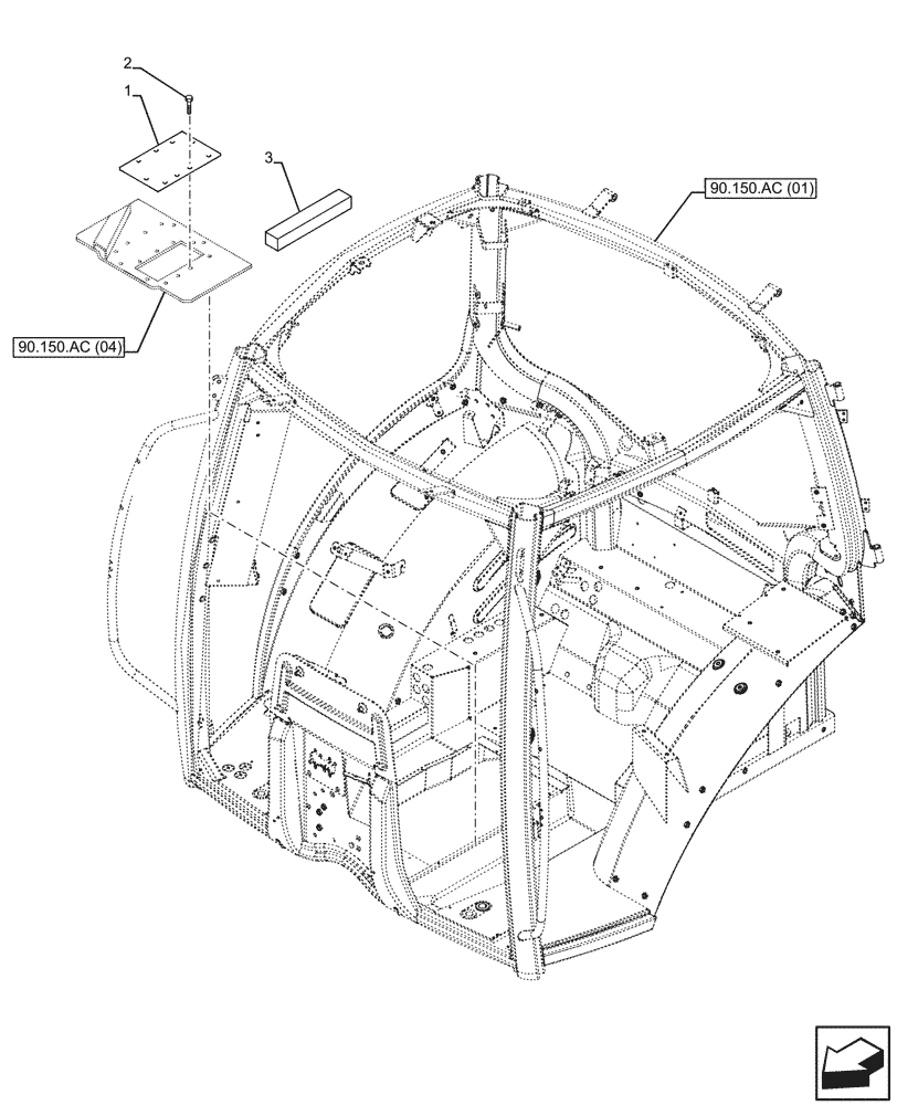 Схема запчастей Case IH MAXXUM 135 - (90.150.AC[03]) - VAR - 396247, 743766, 758442, 758549 - CAB FRAME, PLATE (90) - PLATFORM, CAB, BODYWORK AND DECALS