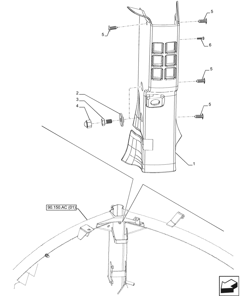 Схема запчастей Case IH MAXXUM 145 - (90.160.BI[07]) - VAR - 392195, 392204, 392440, 743764, 743766, 758413, 758414, 758415, 758416, 758497, 758581 - PILLAR, TRIM, RH (90) - PLATFORM, CAB, BODYWORK AND DECALS