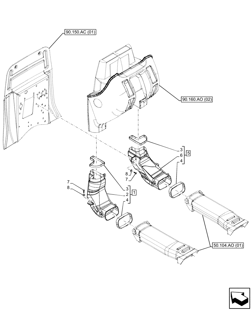 Схема запчастей Case IH MAXXUM 150 - (50.104.AO[03]) - VAR - 390643 - AIR CONDITIONING, DUCT (50) - CAB CLIMATE CONTROL