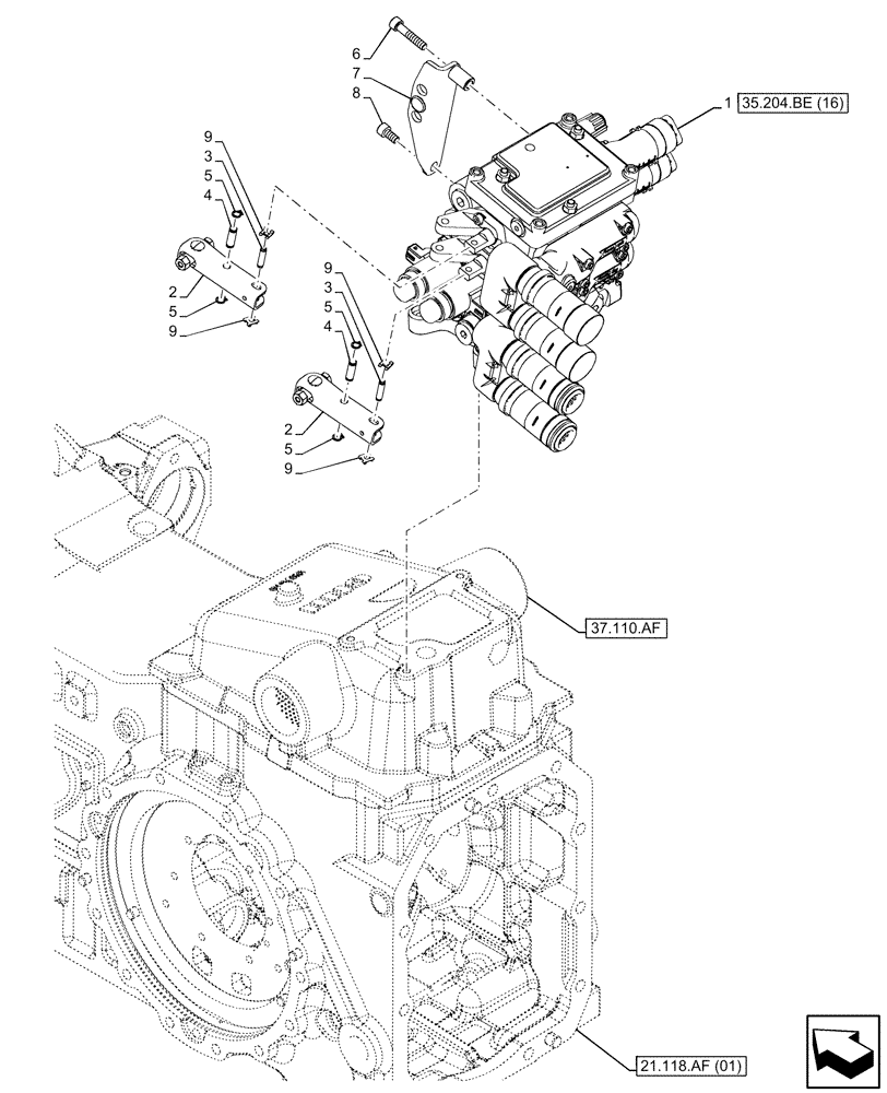 Схема запчастей Case IH MAXXUM 135 - (35.204.BE[15]) - VAR - 743740 - 2 REMOTE CONTROL VALVES, W/ MECHANICAL ENGAGEMENT, 2, CONFIGURABLE (35) - HYDRAULIC SYSTEMS