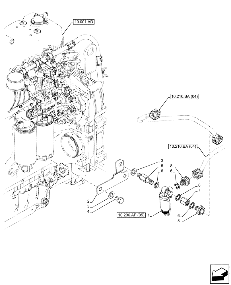 Схема запчастей Case IH MAXXUM 135 - (10.206.AF[04]) - VAR - 758223, 758235, 758240, 758241, 758527, 758530 - FUEL FILTER/WATER SEPARATOR, 4 CYLINDER (10) - ENGINE