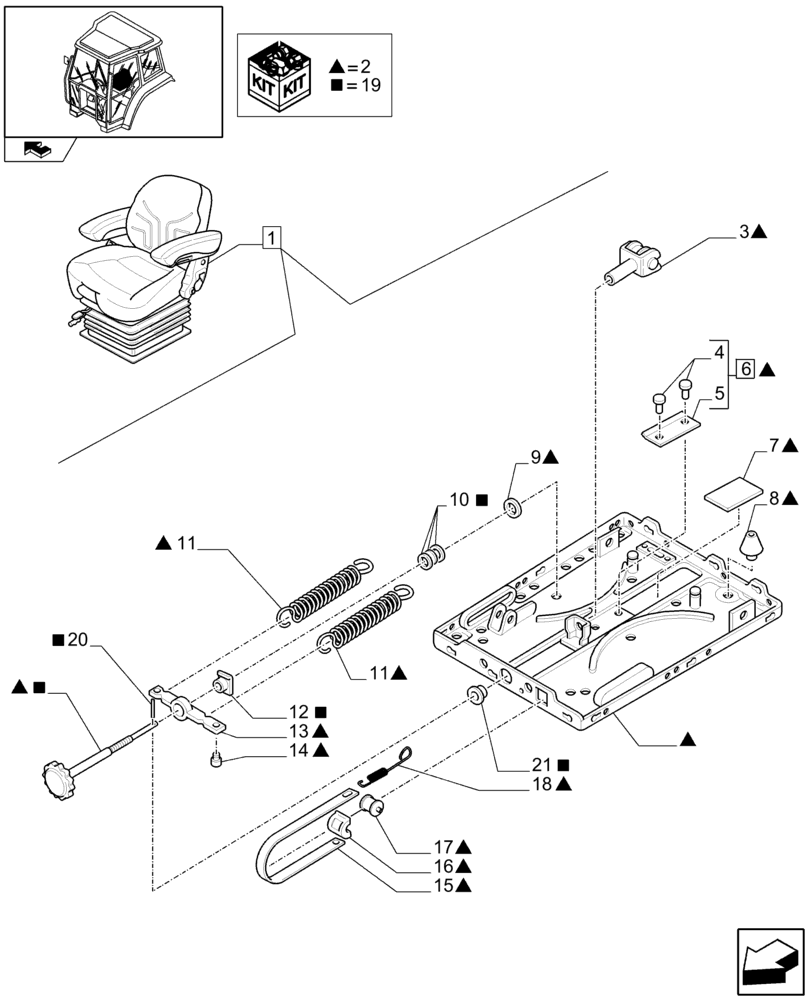 Схема запчастей Case IH FARMALL 85U - (1.93.3/01C[04]) - DELUXE SEAT WITH MECHANICAL SUSPENSION, SWITCH AND ARMREST - BREAKDOWN - W/ CAB - C7342 (10) - OPERATORS PLATFORM/CAB