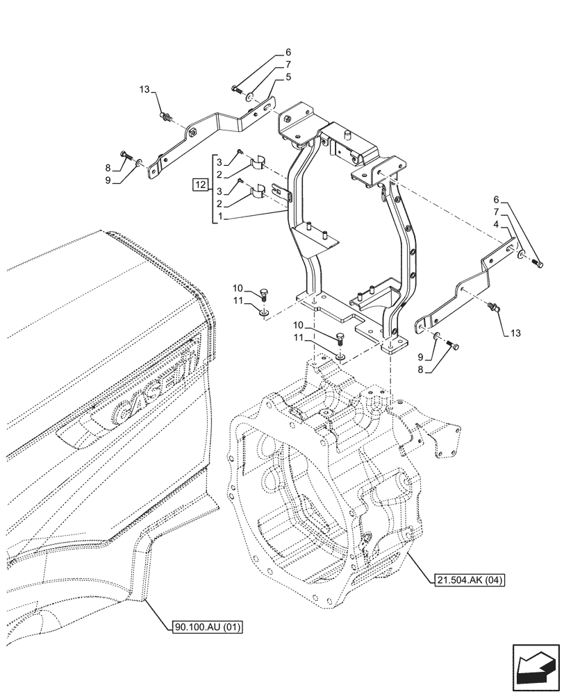 Схема запчастей Case IH MAXXUM 135 - (90.100.BB) - VAR - 396247, 758442, 758549 - HOOD, FRAME, SUPPORT (90) - PLATFORM, CAB, BODYWORK AND DECALS