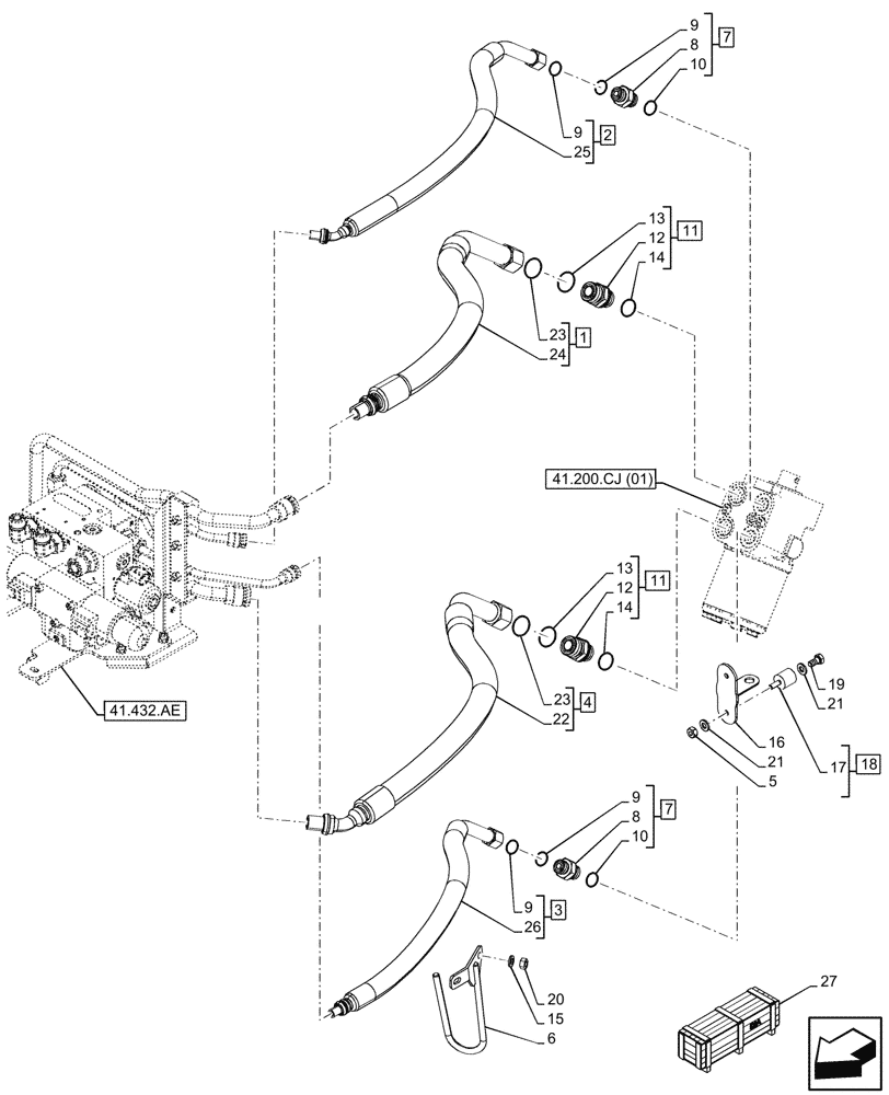 Схема запчастей Case IH MAXXUM 115 - (41.432.AC) - VAR - 391610, 718228, 718230, 743812, 758479, 758480, 758481 - AUTOGUIDANCE, VALVE, LINE (41) - STEERING