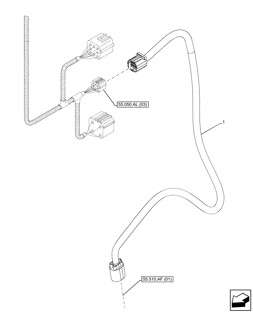 Схема запчастей Case IH MAXXUM 135 - (55.050.AL[04]) - VAR - 390643 - AIR CONDITIONING, HARNESS, LOW PROFILE ROOF (55) - ELECTRICAL SYSTEMS