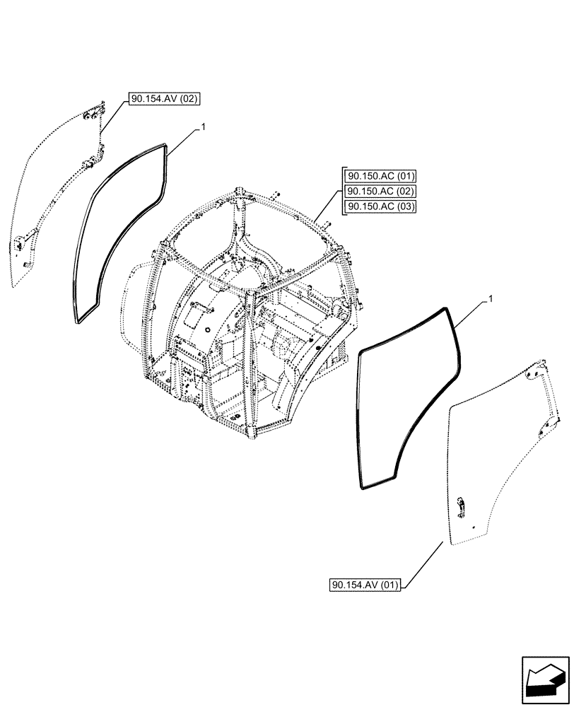 Схема запчастей Case IH MAXXUM 135 - (90.154.AH[01]) - VAR - 391610, 758479, 758480, 758481 - CAB DOOR, SEAL (90) - PLATFORM, CAB, BODYWORK AND DECALS