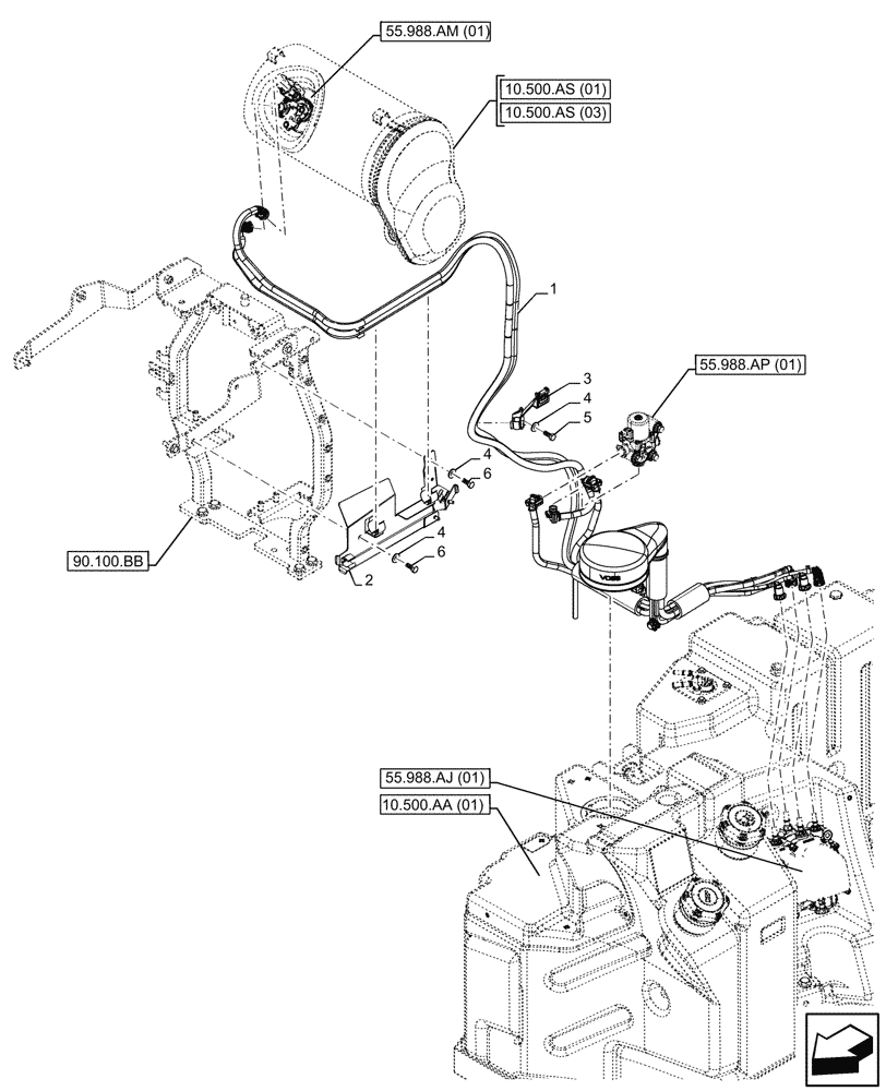 Схема запчастей Case IH MAXXUM 135 - (10.500.AD) - VAR - 396247, 758442, 758549 - DEF/ADBLUE™ LINES (10) - ENGINE
