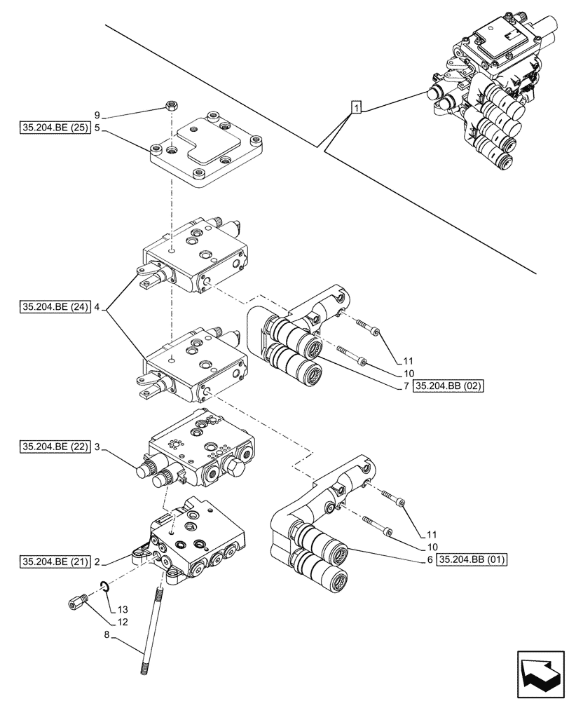 Схема запчастей Case IH MAXXUM 135 - (35.204.BE[12]) - VAR - 390840 - 2 REMOTE CONTROL VALVES, W/ MECHANICAL ENGAGEMENT (35) - HYDRAULIC SYSTEMS