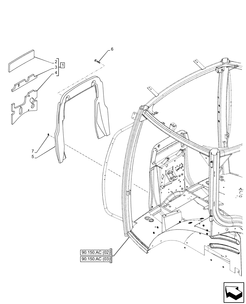 Схема запчастей Case IH MAXXUM 135 - (90.105.CQ[03]) - VAR - 391610 - BULKHEAD, INSULATING PANEL, FRONT (90) - PLATFORM, CAB, BODYWORK AND DECALS