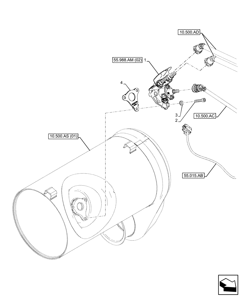 Схема запчастей Case IH MAXXUM 115 - (55.988.AM[01]) - VAR - 391630, 743723, 743812 - DEF/ADBLUE™ DOSING MODULE (55) - ELECTRICAL SYSTEMS