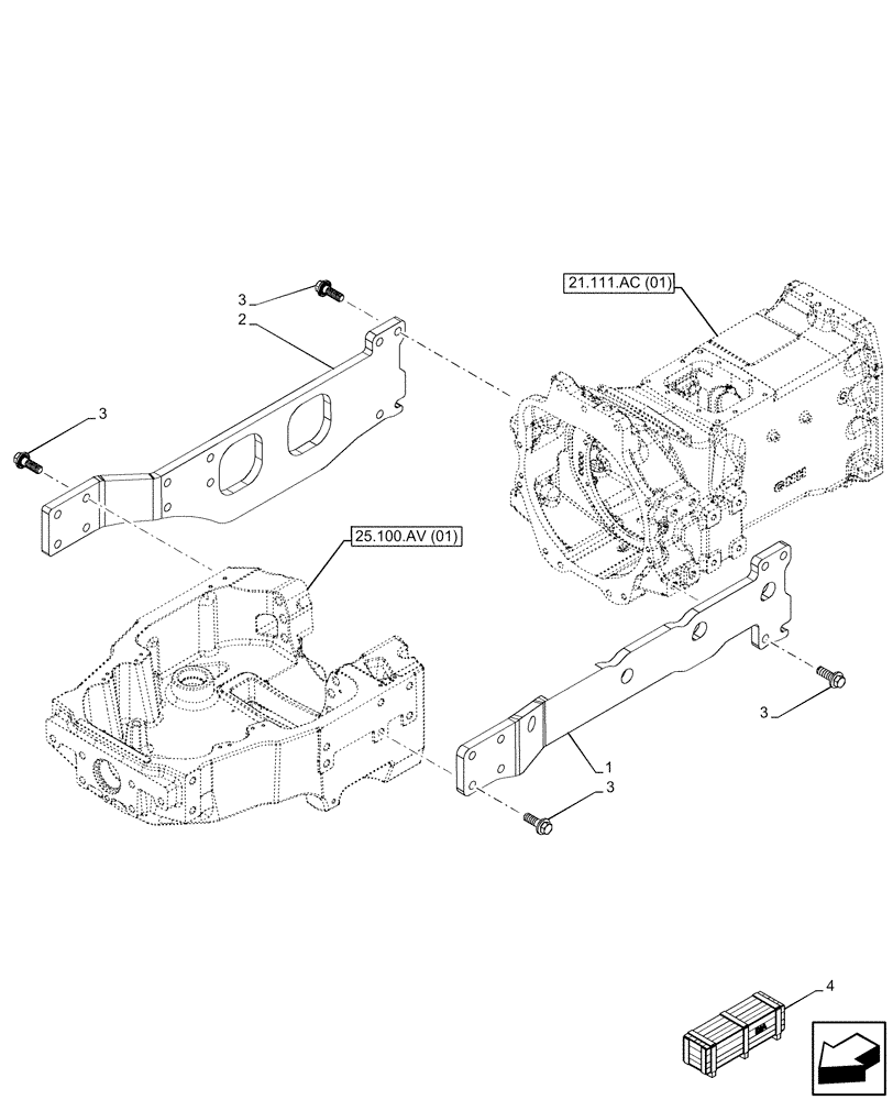 Схема запчастей Case IH MAXXUM 115 - (25.100.AV[08]) - VAR - 758478 - ENGINE, SIDE RAIL (25) - FRONT AXLE SYSTEM