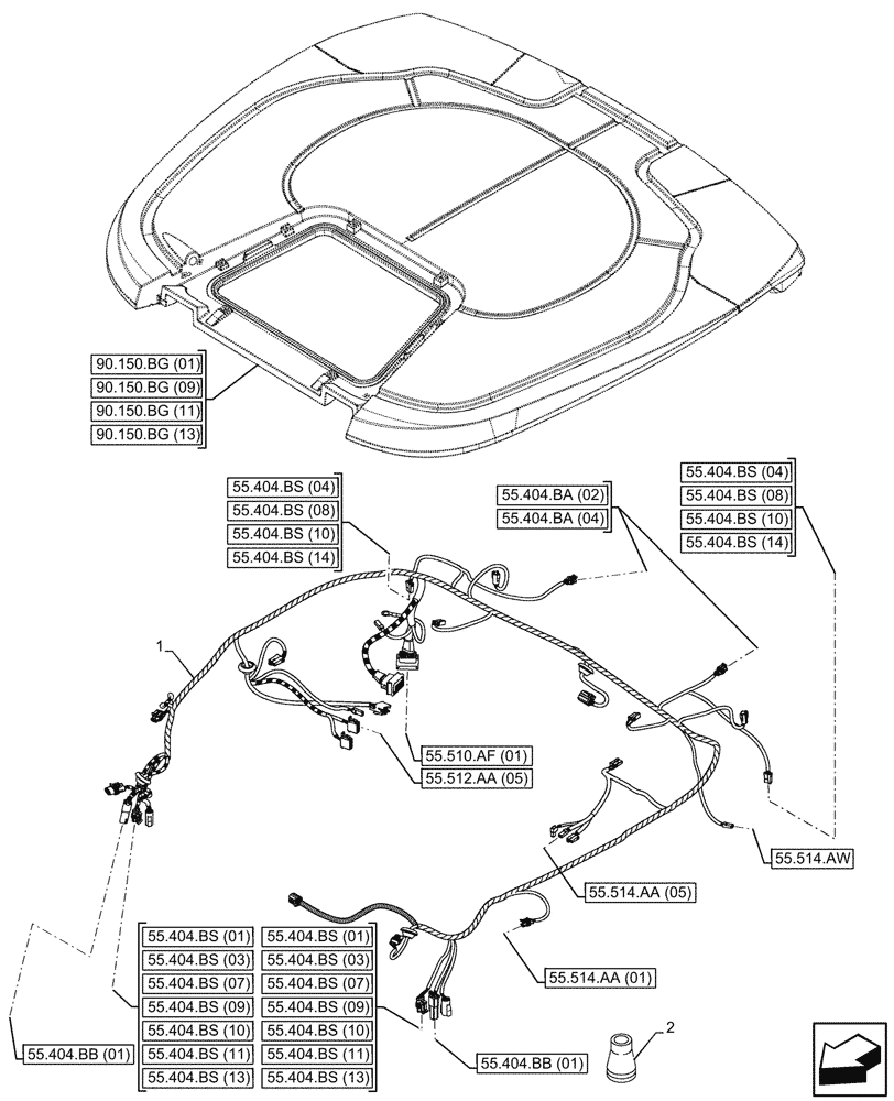 Схема запчастей Case IH MAXXUM 115 - (55.510.AH[05]) - VAR - 744985 - CAB ROOF, HARNESS, LOW PROFILE ROOF (55) - ELECTRICAL SYSTEMS