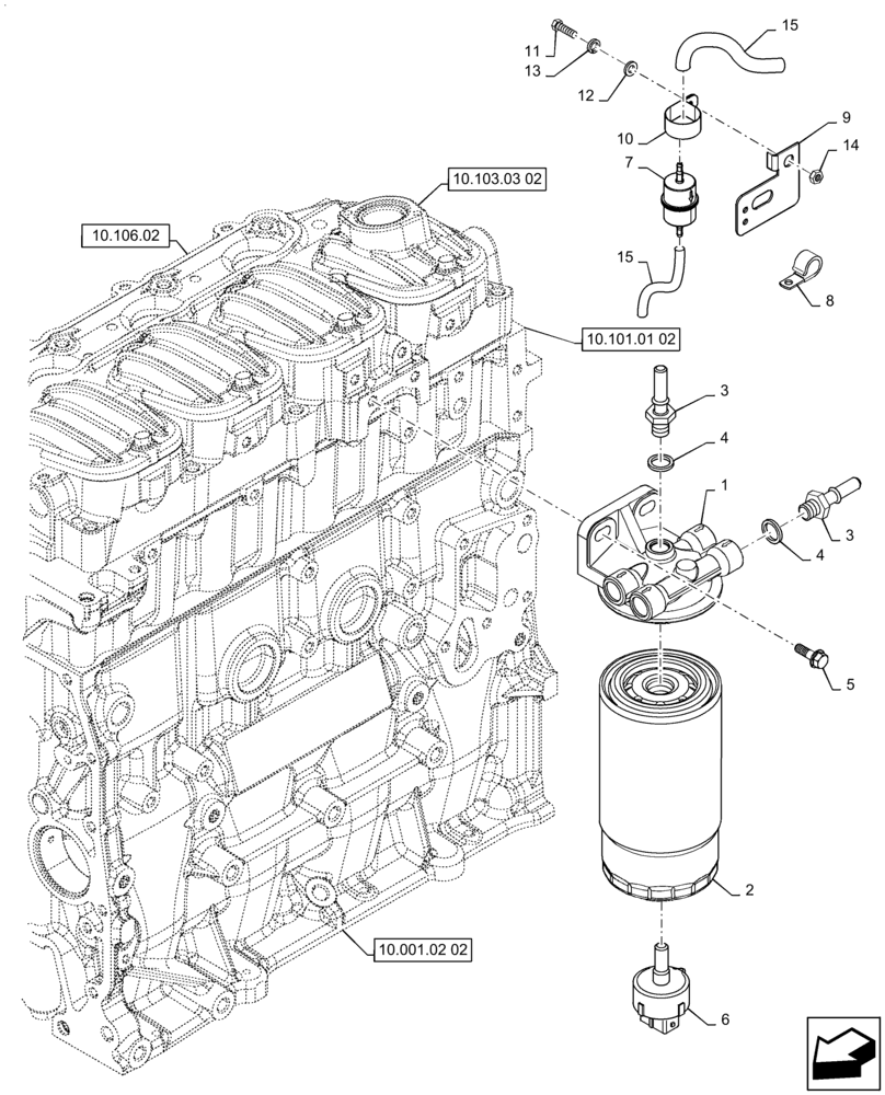 Схема запчастей Case IH FARMALL 75A - (10.206.01[02]) - FUEL FILTER (10) - ENGINE