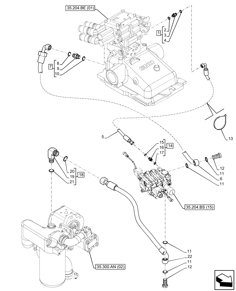 Схема запчастей Case IH MAXXUM 135 - (35.204.BX[12]) - VAR - 758351 - 3 MID-MOUNT CONTROL VALVES, MECHANICAL, LINE, NA (35) - HYDRAULIC SYSTEMS