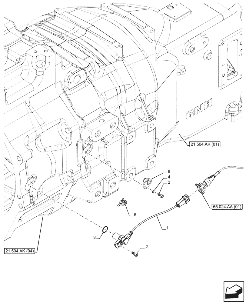 Схема запчастей Case IH MAXXUM 115 - (55.020.AB[04]) - VAR - 396247, 758442, 758549 - TRANSMISSION HOUSING, SPEED SENSOR (55) - ELECTRICAL SYSTEMS