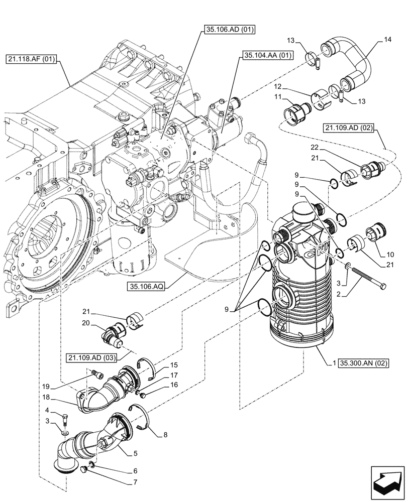 Схема запчастей Case IH MAXXUM 135 - (35.300.AN[01]) - VAR - 391223, 758538, 758539 - OIL COOLER FILTER (35) - HYDRAULIC SYSTEMS