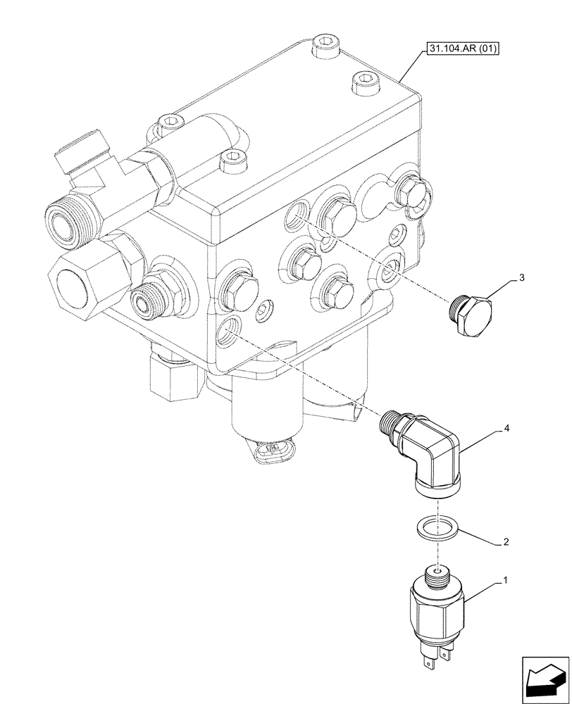 Схема запчастей Case IH MAXXUM 115 - (55.021.AB[01]) - VAR - 391223, 758538, 758539 - TRANSMISSION, PRESSURE SWITCH (55) - ELECTRICAL SYSTEMS