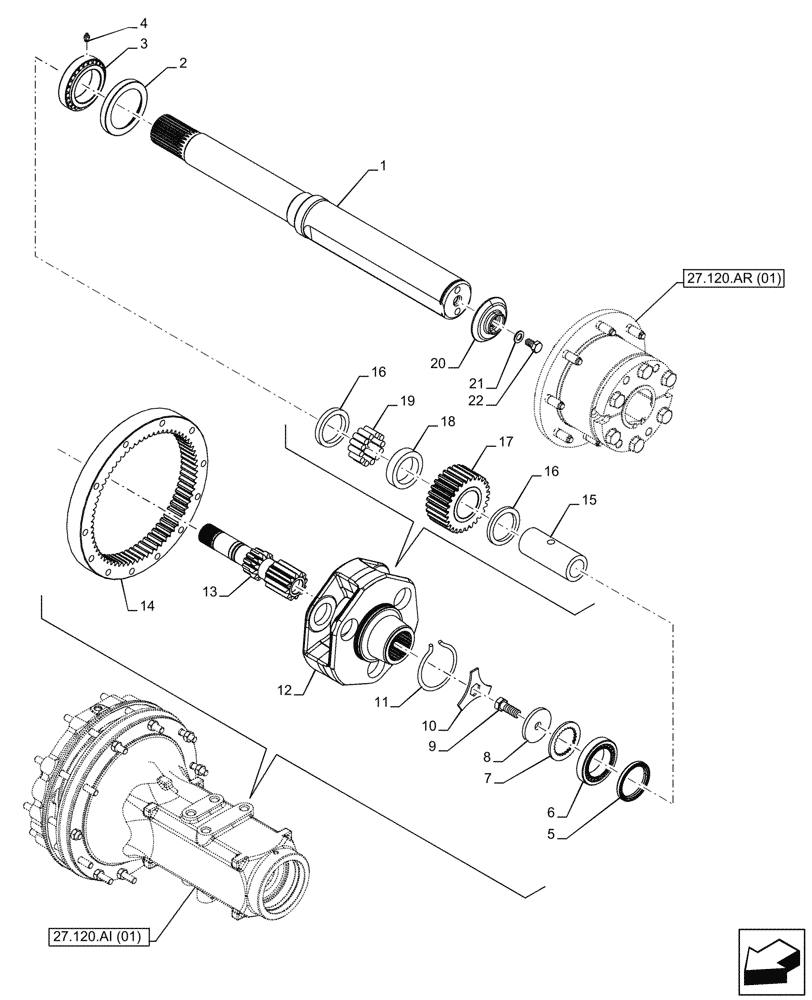 Схема запчастей Case IH MAXXUM 135 - (27.120.AF[02]) - VAR - 758538, 758539 - FINAL DRIVE, SHAFT & GEAR, DOUBLE SIZE, WHEELS (27) - REAR AXLE SYSTEM