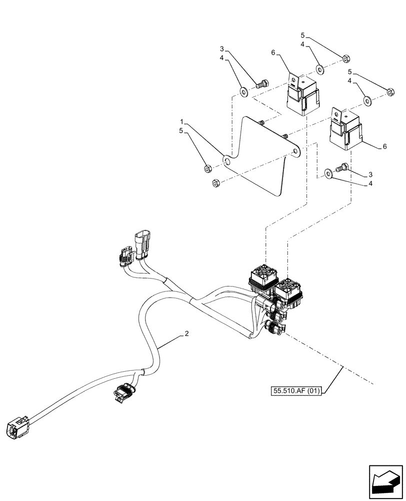 Схема запчастей Case IH MAXXUM 135 - (55.100.AF[04]) - VAR - 758344, 758352, 758353, 758354 - FRONT LOADER, HARNESS, RELAY, NA (55) - ELECTRICAL SYSTEMS