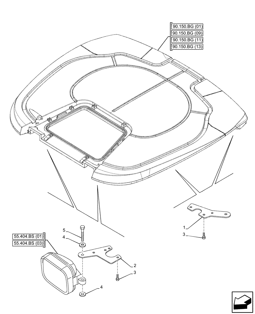 Схема запчастей Case IH MAXXUM 135 - (55.404.BS[15]) - VAR - 744985 - CAB, LOW PROFILE ROOF, WORK LIGHT, SUPPORT (55) - ELECTRICAL SYSTEMS
