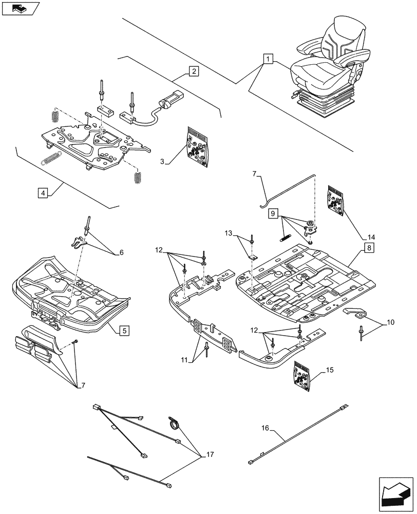 Схема запчастей Case IH FARMALL 115U - (90.124.AE[10]) - VAR - 333962 - DRIVER SEAT - SEAT, AIR SUSPENSION, PREMIUM (90) - PLATFORM, CAB, BODYWORK AND DECALS