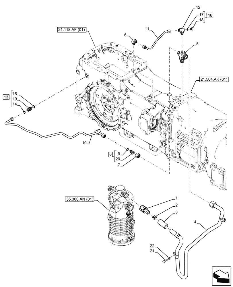 Схема запчастей Case IH MAXXUM 135 - (21.109.AD[02]) - VAR - 396247, 758442, 758549 - TRANSMISSION, COOLING SYSTEM LINE (21) - TRANSMISSION