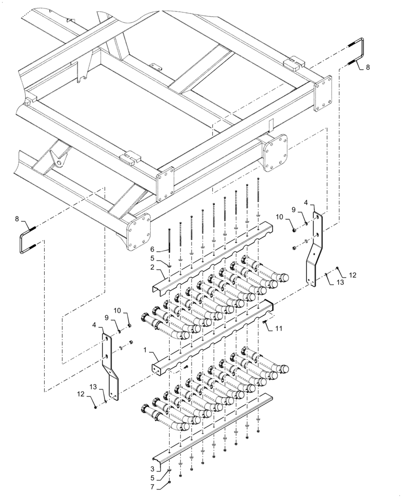 Схема запчастей Case IH 2355 - (61.904.AB[20]) - METERING SEED TUBE MOUNT, 350 BUSHEL 6 RUN, 555, 580 BUSHEL 7 RUN, 350, 555, 580 BUSHEL 8 RUN DOUBLE SHOOT, TOW BEHIND (61) - METERING SYSTEM