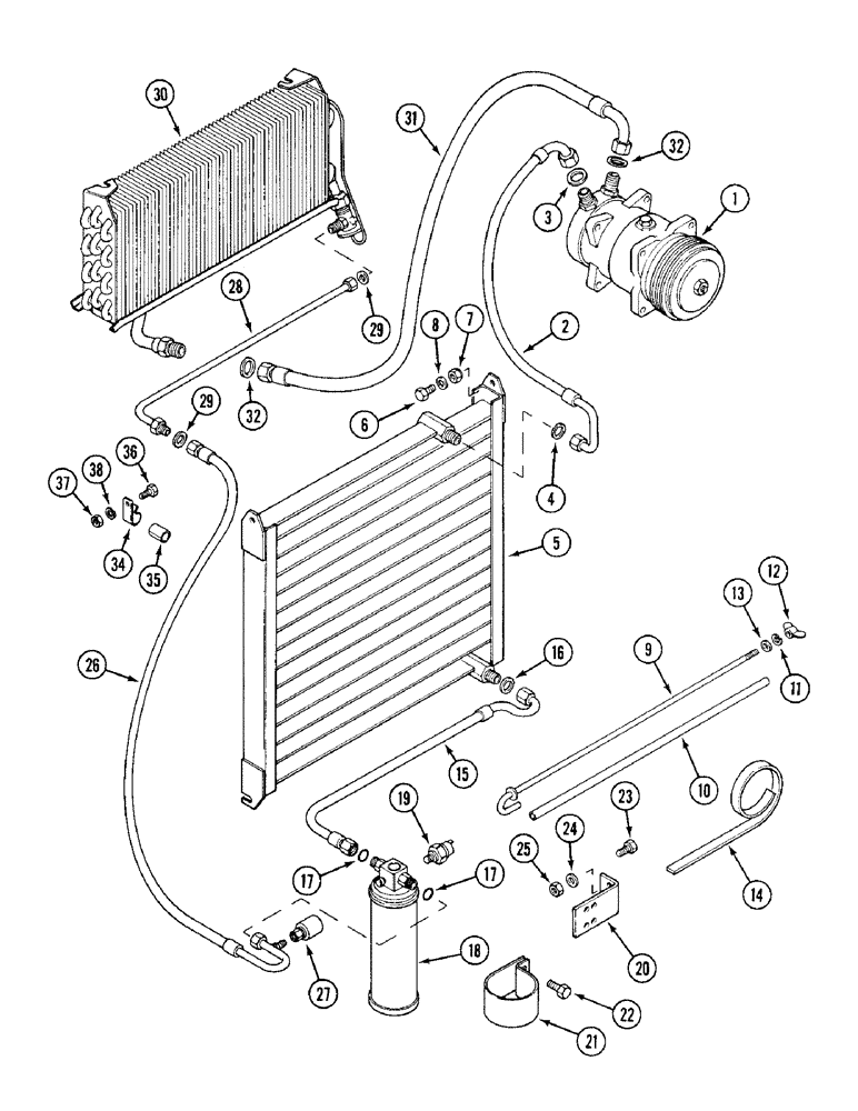 Схема запчастей Case IH 1394 - (9-492) - AIR CONDITIONING SYSTEM, TRACTORS WITH CAB (09) - CHASSIS/ATTACHMENTS