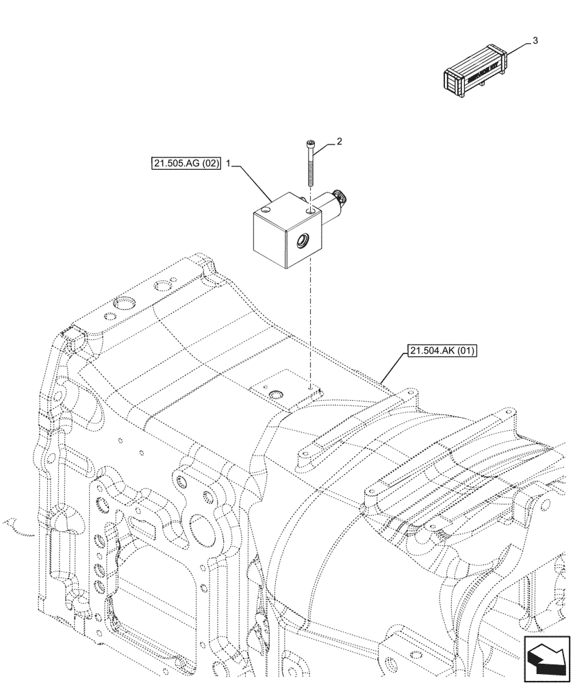 Схема запчастей Case IH MAXXUM 135 - (21.505.AG[01]) - VAR - 396247, 758442, 758549 - TRANSMISSION CONTROL, DISCHARGE, VALVE, MOUNTING (21) - TRANSMISSION