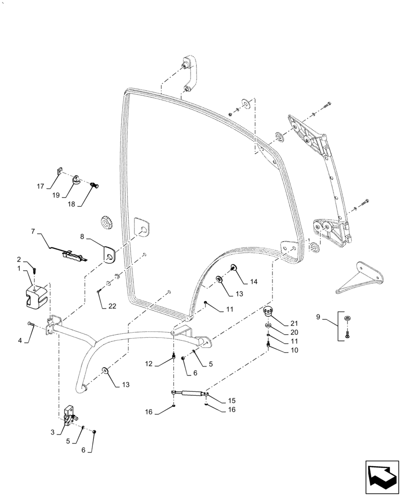 Схема запчастей Case IH PUMA 2304 - (90.154.AA[02]) - DOOR LH (90) - PLATFORM, CAB, BODYWORK AND DECALS