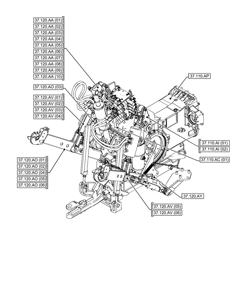 Схема запчастей Case IH MAXXUM 135 - (37.000.00[02]) - SECTION INDEX - HITCHES, DRAWBARS AND IMPLEMENT COUPLINGS (37) - HITCHES, DRAWBARS & IMPLEMENT COUPLINGS