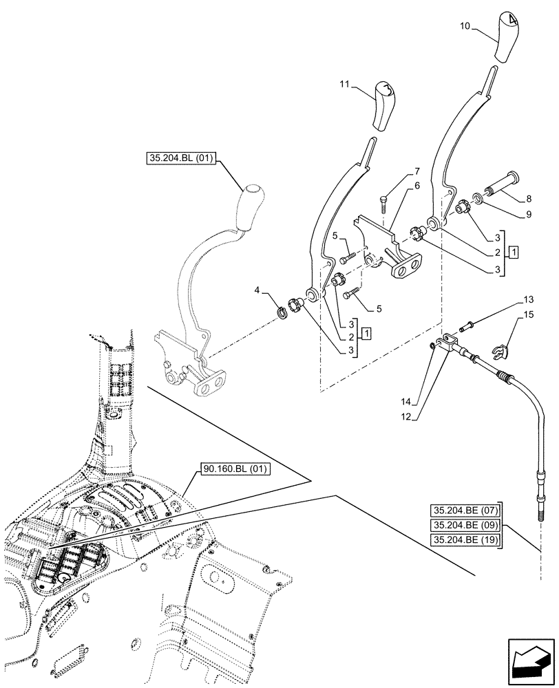 Схема запчастей Case IH MAXXUM 150 - (35.204.BL[02]) - VAR - 743685, 758358 - 4 REMOTE CONTROL VALVES, CONTROL LEVER (35) - HYDRAULIC SYSTEMS