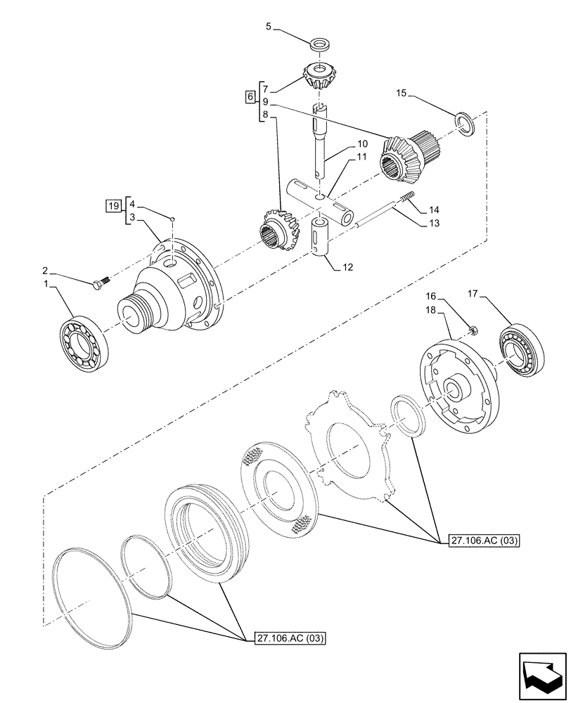 Схема запчастей Case IH MAXXUM 135 - (27.106.AC[02]) - VAR - 391223, 758538, 758539 - FINAL DRIVE, DIFFERENTIAL, GEAR (27) - REAR AXLE SYSTEM