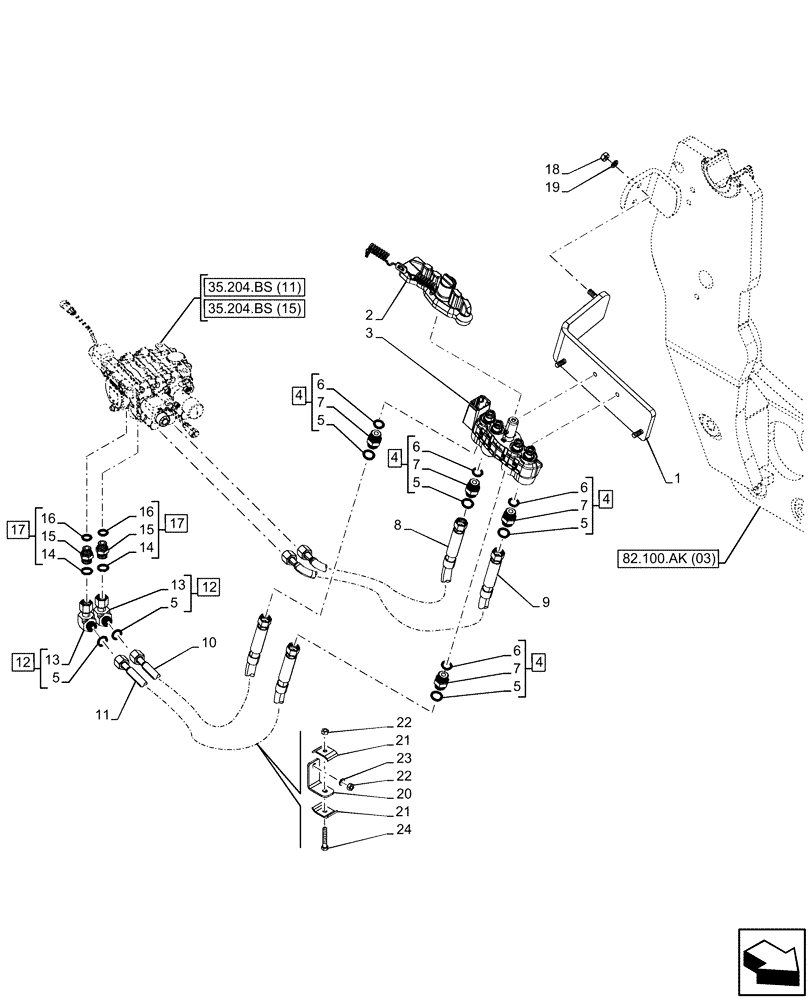 Схема запчастей Case IH MAXXUM 135 - (35.701.AX[05]) - VAR - 758344, 758351 - FRONT LOADER HYDRAULIC SYSTEM, NA (35) - HYDRAULIC SYSTEMS