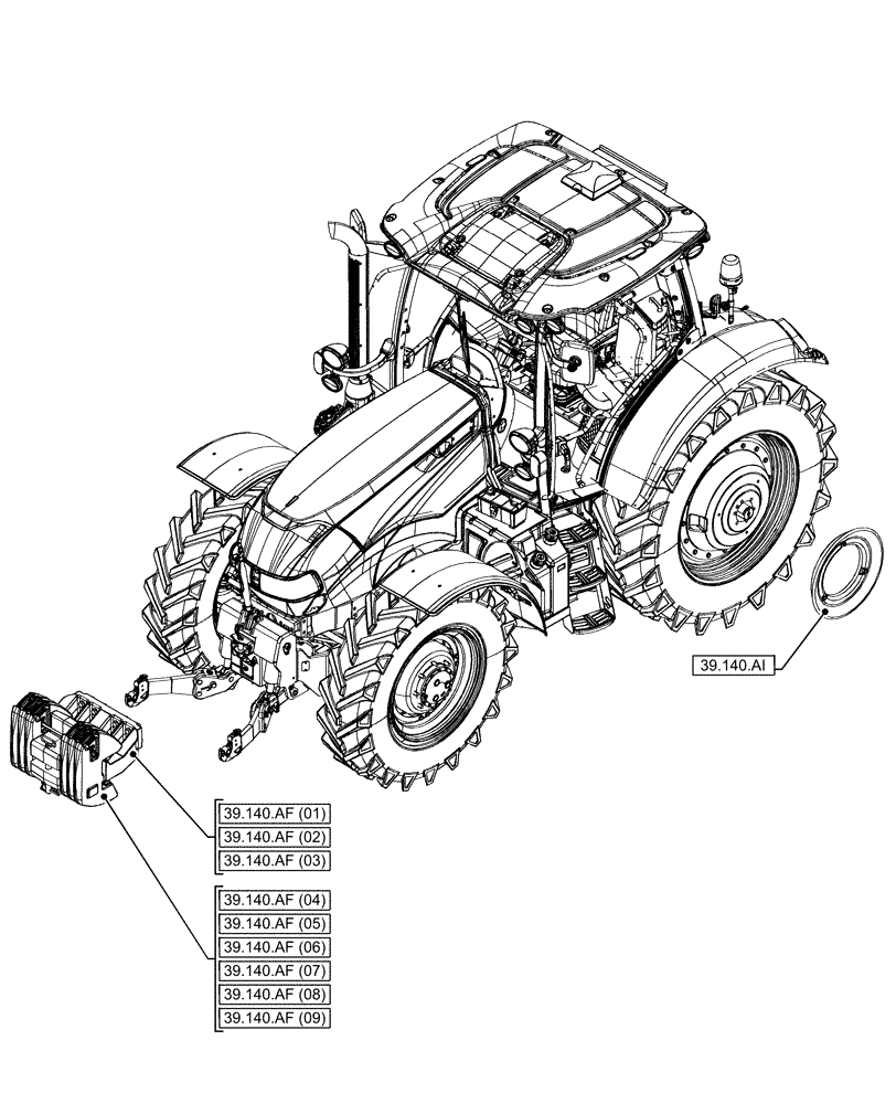 Схема запчастей Case IH MAXXUM 115 - (39.000.00) - SECTION INDEX - FRAMES AND BALLASTING (39) - FRAMES AND BALLASTING