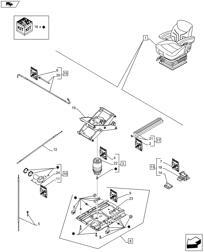 Схема запчастей Case IH FARMALL 115U - (90.124.AE[12]) - VAR - 333962 - DRIVER SEAT - SEAT, AIR SUSPENSION, PREMIUM (90) - PLATFORM, CAB, BODYWORK AND DECALS
