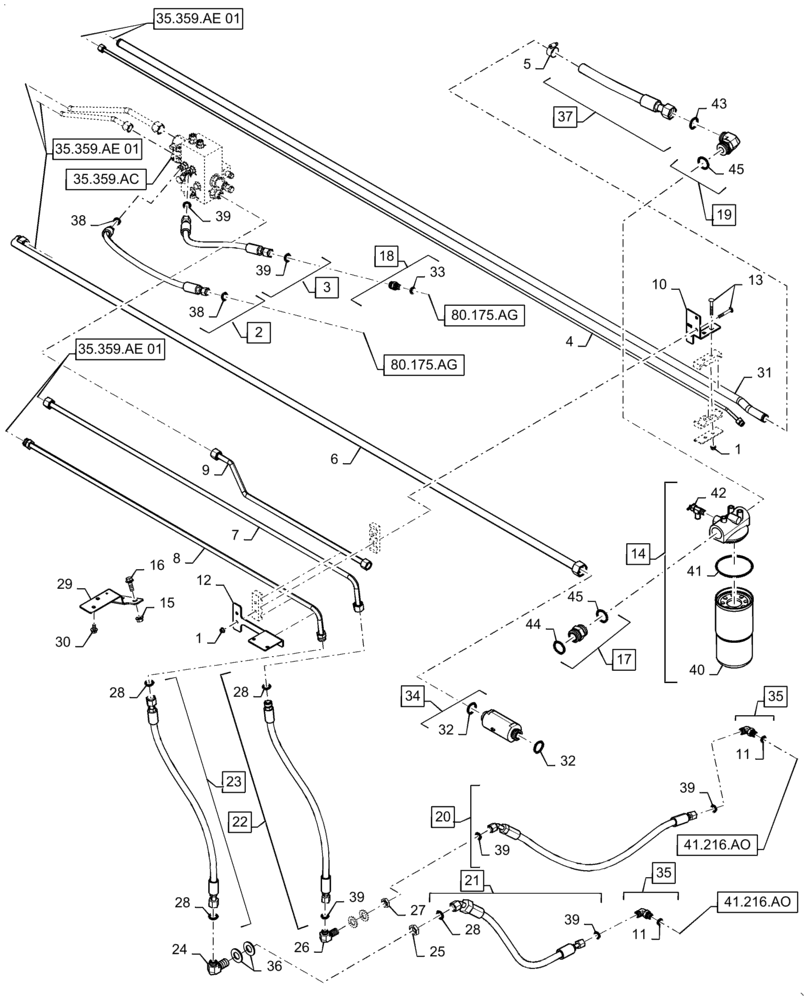 Схема запчастей Case IH 7140 - (35.359.AE[02]) - HYDRAULIC SYSTEM, LINES, REAR (35) - HYDRAULIC SYSTEMS