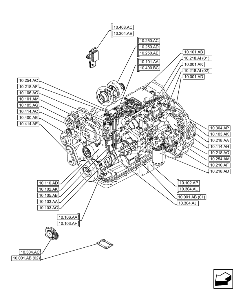 Схема запчастей Case IH F4HFE96872 J101 - (10.000.00) - SECTION INDEX - ENGINE (10) - ENGINE